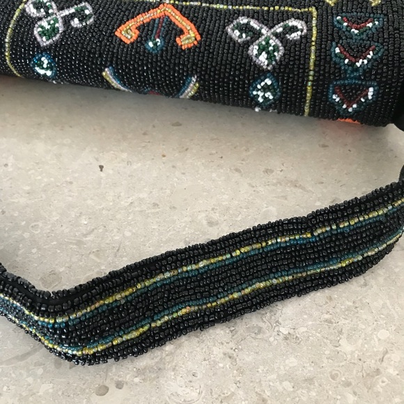 PRICE IS FIRM Black & Multi Color Hand Beaded Small Purse Unique - Picture 7 of 8
